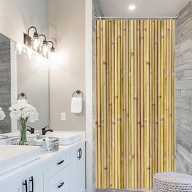 Uiiooazy Bamboo Shower Curtain, Bamboo Look, Plant Shower Curtain, Anti-Mould, Waterproof, Polyester Fabric, Washable, Opaque, Bathroom Curtain for Bathtub with Shower Curtain Rings, 90 W x 180 L cm