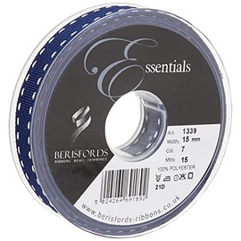 Berisfords 1339-NYW-15 15 mm Stitch Grosgrain Ribbon, Navy/White