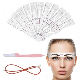 KGDUYC 1 Set Eyebrow Stamp Stencil – 12 Pieces Eyebrow Stencils Set, Brow Makeup Shaping Tool Contains 12 Pieces Reusable Eyebrow Stencil with Strap and 1 Razor Device