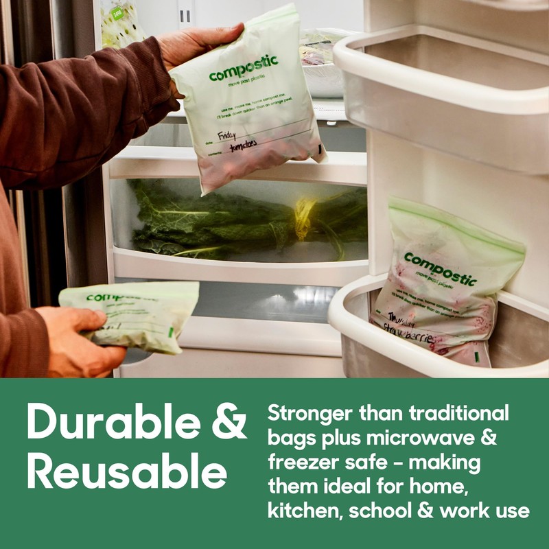 Compostic Home Compostable Resealable Gallon Bags, Microwave & Freezer Safe,
