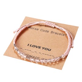 Flongo Women's Morse Code Bracelet Pink: Pearl Bracelet BFF Morse Code Pearl Bracelet with Braided Couple Bracelets Gift for Best Friend Girlfriend Mother Daughter Men Women