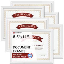NEXCOVER Diploma Frame White 6 Pack, 8.5 x 11 Certificate Frame with HD Plexiglass, 8.5 by 11 Picture Frames for Documents, Photos, Posters, Artworks, Horizontal and Vertical Wall Display