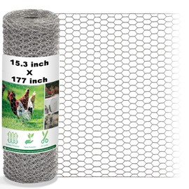 Fabulas Chicken Wire Fencing Mesh, 15.3 x 177 Inches Metal Floral Chicken Wire Fence for Crafts Poultry Garden, Hexagonal Galvanized Hardware Cloth Netting for Chicken Coop Barrier Rabbit Cage