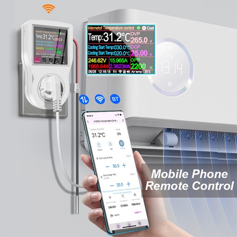 Smart Backlit Digital Temperature Controller LCD Screen APP Control Auto