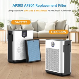 AP303/AP304 H14 HEPA Replacement Filter Compatible with DAYETTE ＆ FRESHDEW Air Purifier AP303/AP304, AP303/304 Replacement H14 HEPA Filter with Activated Carbon for Home, 2 Pack (Wildfire Filter)