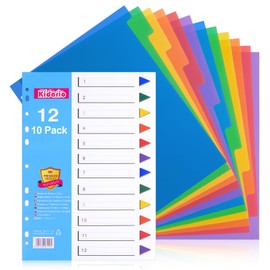 File Dividers A4, 1-12 Folder Divider, 3 Pack Extra Wide Pre-Punched Leverl Arch Binder Dividers in Assorted Colours, Plastic (Centimeters, A4-10 Packs Color TAB)