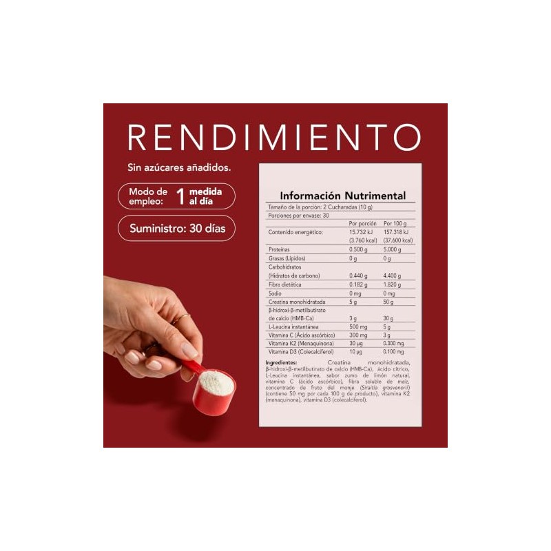 Creatina + HMB Suplemento Alimenticio 300g - Creatina Monohidratada 5g,