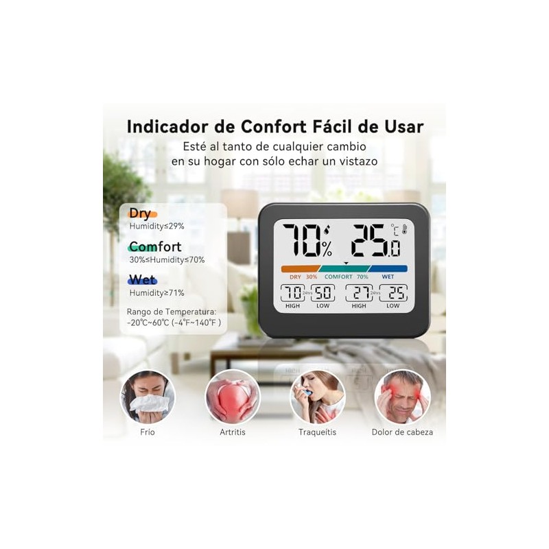Termómetro Higrómetro Digital para Interior, Monitor de Temperatura y Humedad