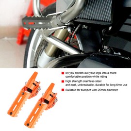Front Foot Pegs, 1 Pair Stainless Steel Simple Installation High Hardness Motorcycle Footrest Foldable for Motorbike Accessories(Orange)