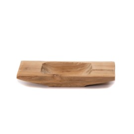 CREEDWOOD Teak Wooden Bowl Barco 30 | Teak Wood, 30 cm | Natural Wood Bowl, Teak Bowl, Root Wood Bowl, Wooden Tray, Oblong Wooden Bowl, Teak Wood Tray