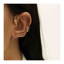Cimenexe Punk Snake Ear Cuff Earrings Crystal Paved Snake Wrap Earrings Snake Ear Crawler Earrings Gold Long Clip On Wrap Earrings Gothic Snake Cartilage Earrings Jewellery For, Crystal