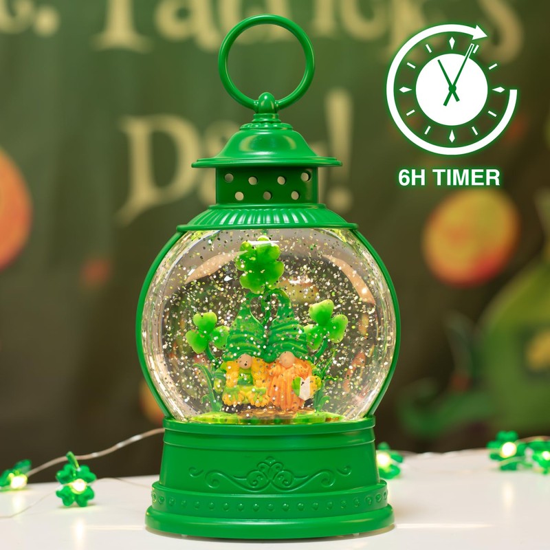 PestiLite St Patricks Day Lucky Shamrock Gnomes Snow Globe for