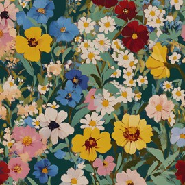 BOKEBEVE Watercolour Floral Peel and Stick Wallpaper Colorful Boho Contact Paper Renter Friendly Wall Paper for Countertop Cabinet Shelf Liner Removable 17.5 x 118In