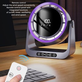Generic Air Circulator Fan, USB Digital Display Desk Fan with Remote Control, Desktop Quiet Bladeless Portable Fan for Bedroom, Office, Kitchen, Travel (Purple Gray)