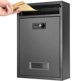 Wall Mount Mailbox, Combination Lock Mail Boxes for Outside, Safe Drop Box with Code, Metal Secure Hanging Mailbox for Home School,12.8H x 8.6L x 3.3W Inches,Black