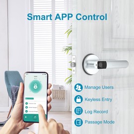 Foxgard Smart Fingerprint Door Lock Biometric Door Lock with Smart APP Fingerprint Door Knob Remote Control with APP Smart Door Knob for Home/Bedroom/Office/Apartment/Airbnb Silver