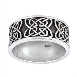 Silverly Men's Women's 925 Sterling Silver Chunky Celtic Knot Pattern Symbol Band Ring