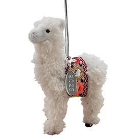 Llama Ornament Cute Furry Llama Gift for Girls - Little Llama alpacha Soft Cream Faux Fur with Multi-Colored Blanket with Year Hang Tag in a Gift Box