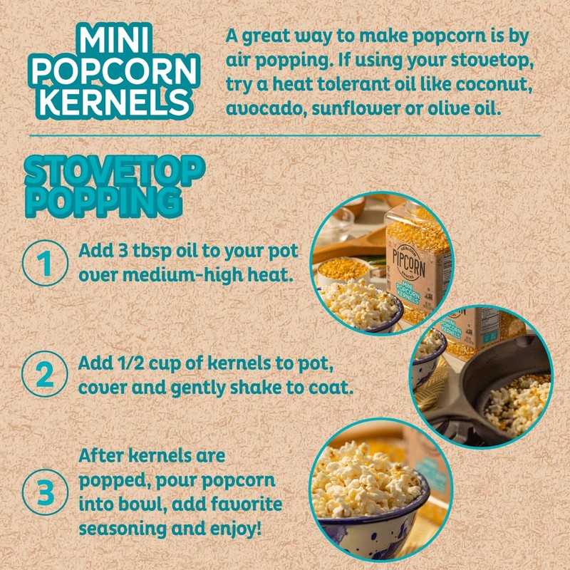 Heirloom Mini Popcorn Kernels by Pip's Heirloom Snacks, Non-GMO, Vegan,