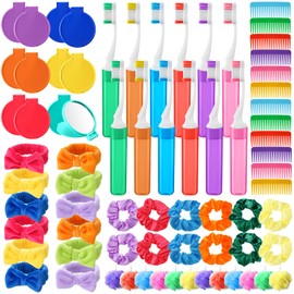 Seeloowy 72 Pcs Christmas Gifts Spa Party Favors Colorful Wide Tooth Combs Toothbrush Headbands Bath Loofah Shower Hair Rings Compact Mirrors for Stocking Stuffers Gifts Basket Sleepover Party