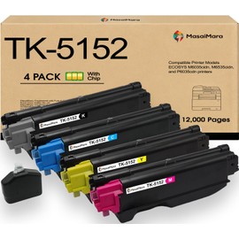 MasaiMara High Yield TK-5152 TK5152 Toner Cartridges Replacement for Kyocera ECOSYS M6035cidn M6535cidn P6035cdn Printer ｜ TK-5152K TK-5152C TK-5152M TK-5152Y ｜ Black, Cyan, Magenta, Yellow, 4-Pack