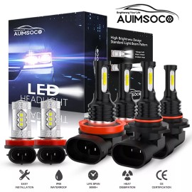 AUIMSOCO For Toyota Sienna 2011-2018 2019 LED Headlight Combo Hi/Lo Bulbs Fog Light White