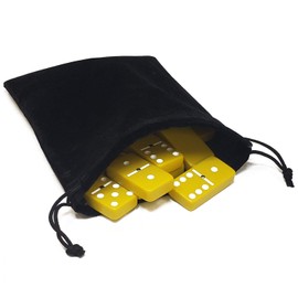 Marion Domino Double Six 6 Yellow with White Dots Jumbo Tournament Professional Size with Spinner in Black Elegant Velvet Bag