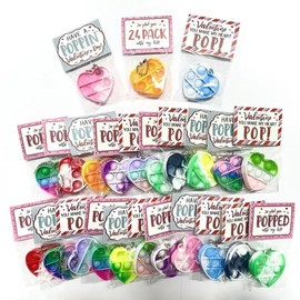 Lashicorn Heart Pop It Bracelet Valentines Favor | 24 Pack Gift Unique Vday Bulk Hearts Cards Poppin In Happy Vday