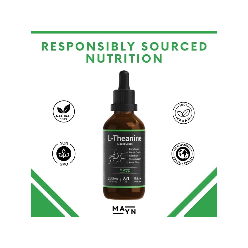MAYN L-Theanine Liquid Drops – Natural Relaxation, Stress Relief &