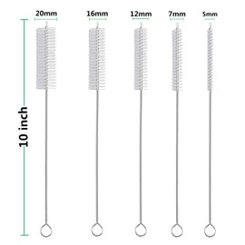 AFUUFA Straw Cleaner Brush Long 10 inch, 10-PCS Straw Brush of Bristles Diameter (5+8+12+16+20mm) for Cleaning Reusable Straws, Sippy Cup, Water Bottles, Tumblers, Tubes Clear Color