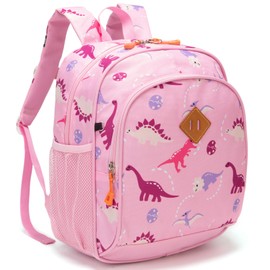 JinBeryl Toddler Backpack Boys, 12 Inch Kids Backpack for Preschool or Kindergarten, Dinosaur Pink