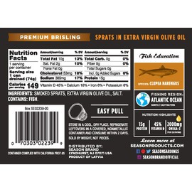 Season Brisling Sprats in Extra Virgin Olive Oil | Gluten Free, Keto, Omega-3 Fatty Acids, High Protein, Lightly Smoked, Salt Added | Wild Caught & Sustainable Fresh Fish | 3.88 oz (Pack of 12)