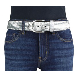 BELTINGER Women's Belt Made of Full Cowhide Leather Metal Look 4.0 cm Leather Belt Metallic Look 40 mm Shiny Belt for Women 4 cm, Blue / Silver