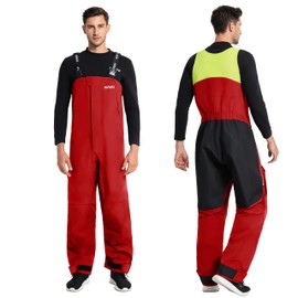 NAVIS MARINE Men's Coastal Sailing Bib Pants - Ocean PRO, 3-Layer, Durable, Hi-Vis Bib Pants (Red, XXX-Large)