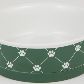 Bone Dry Trellis Paw Print Pet Bowl Set Microwave & Dishwasher Safe, Non-Slip Silicone Bottom for Less Mess, Medium 6x2, Hunter Green, 2 Count