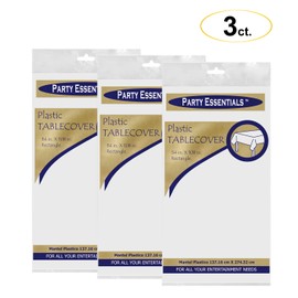 Party Essentials 54108WH-3 Heavy Duty Rectangle Plastic Table Cover Available in 24 Colors, 54 x 108", White, 3-Count