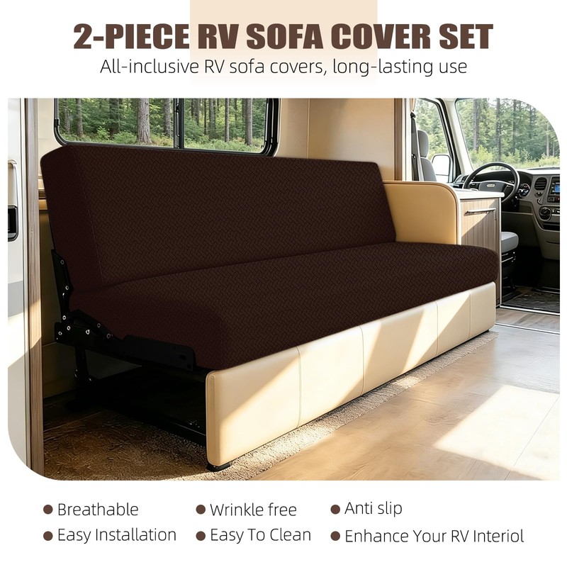 2-Piece RV Couch Covers for Jackknife Sofa Bed, Super Stretch