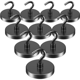 VNDUEEY Cruise Magnetic Hooks, 110 Lbs Heavy Duty Earth Magnets with Hook for Refrigerator, Magnet Metal Hooks for Hanging, Magnetic Hanger for Cabins, Grill, Classroom (Black, Pack of 10)