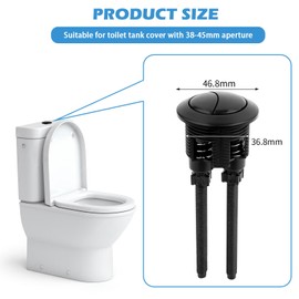 Toilet Push Button Flush Replacement, YTOOK Dual Toilet Flush Button Round Head Toilet Flush Button Replacement Accessories for Bathroom Toilet Water Tank Repair （Black）