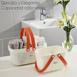 Canasta para Baño de Plástico, 2 piezas con Asa, Portátil, Blanco