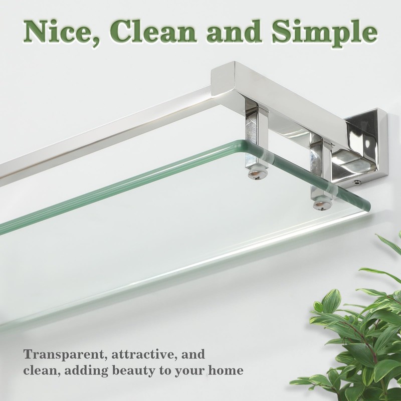 Alise Bathroom Glass Shelf with Stainless Steel Railing, Polished Chrome