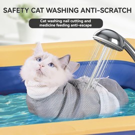 MANGOKKA Cat Bathing Bag, Adjustable Cat Grooming Bag, Bite and Scratch Resistant Cat Bathing/Grooming Restraint Bag, Cat Grooming Net Bag for Cat Bathing, Nail Trimming,Etc (Gray)
