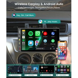 Single Din Car Stereo with Wireless Carplay Android Auto, 7 inch Touch Screen Bluetooth Car Radio with Mirror Link FM Radio USB/AUX/Type-C Ports External Mic+Backup Camera