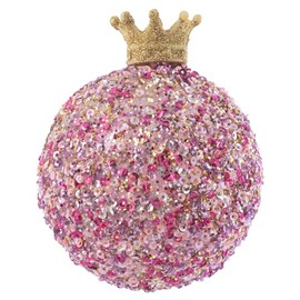 Karma, Christmas Hanging Ornament, Gold Crown Confetti Glass Ball Ornament Pink