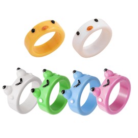6PCS Adorable Frog Rings Chick Rings for Women Teen Girls, Smile Face Evil Eye Resin Rings, Colorful Animal Finger Rings, Cute Chunky Aesthetic Acrylic Rings, Vintage Trendy Friendship Jewelry Gift