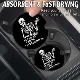 Car Coasters for Cup Holders，Car Cup Holder Coasters, 2 Pack Cup Holder Coasters for Car, Anti Slip Rubber Car Cup Mat with A Finger Notch, Cute Car Interior Accessories for Women2.75 Skull Skeleton