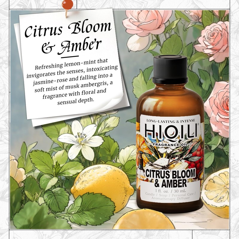HIQILI Citrus Bloom & Amber Fragrance Oil for Candle, Soap