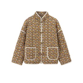 Muchpow Quilted Puffer Jacket for women Floral Printed Lightweight Cropped Button Down Outerwear with Pockets(Tangerine,Small)