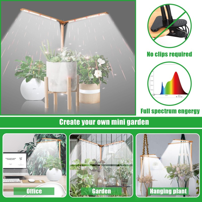bodkar Wooden Grow Lights for Indoor Plants Full Spectrum, Slim