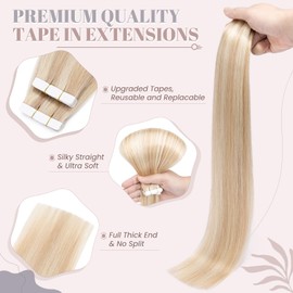 UK-Fashion-Shop Tape in Hair Extensions Human Hair Real Hair Exension Remy 20 Pieces 40g Short Straight Skin Weft Seamless (#18P613 Ash Blonde mix Bleach Blonde 12 Inch)